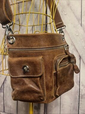 Roots Brown Leather Crossbody Bag